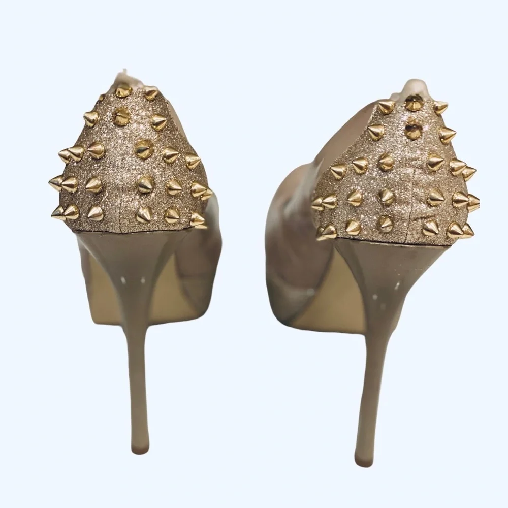 Steve Madden Patent Leather Nude Tan Studded Platform Studded Shoes Heels 9.5